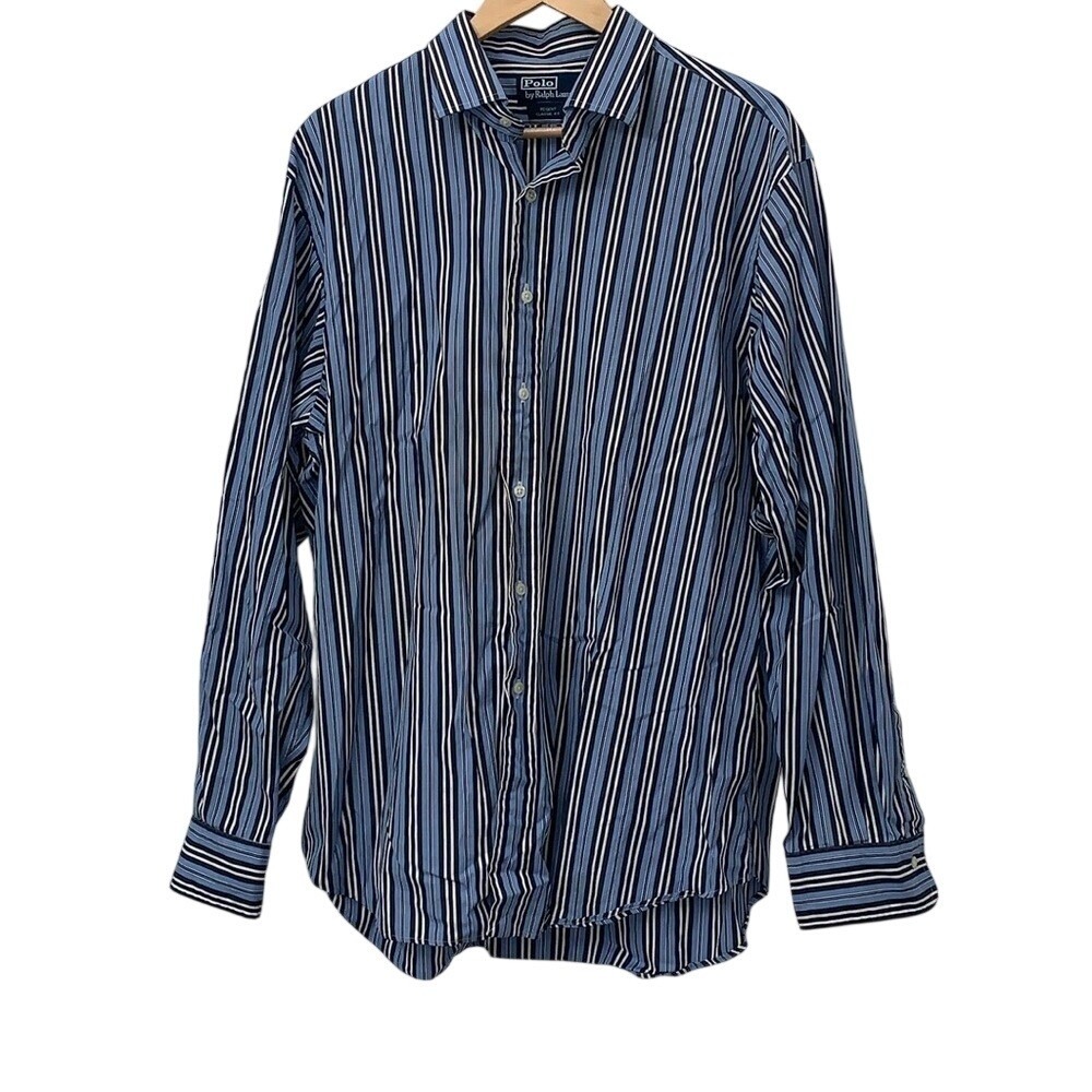 Polo Ralph Lauren Mens XL Blue Striped Regent Classic Fit Button‎ Down Shirt